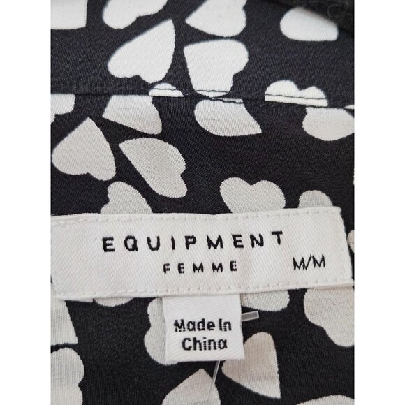 NWT! Equipment Femme Essential Heart Print Silk Shirt Medium B & W Button Down - Picture 8 of 12